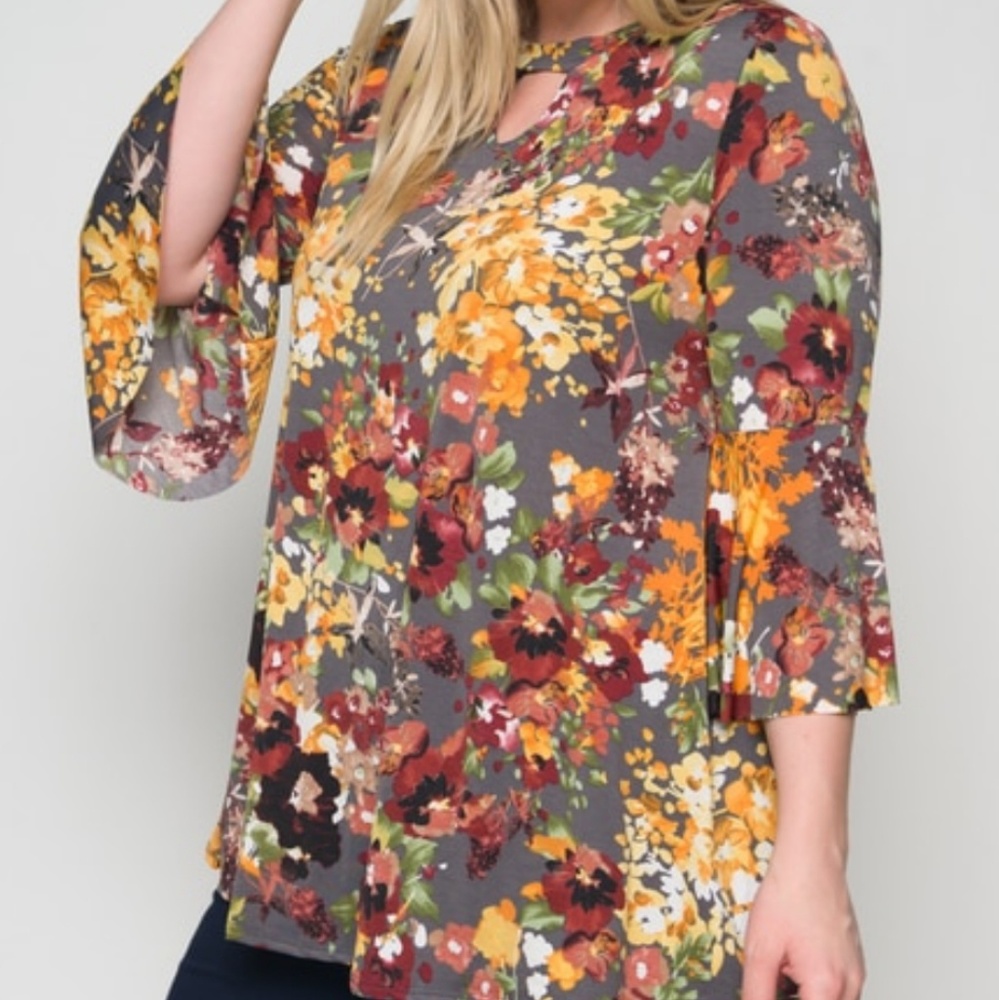 1X Fall colors - blouse with 3/4 bell sleeves - Picture 1 of 2